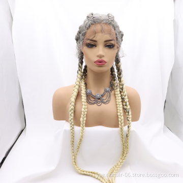 African Glueless Box Braids Wig Women Tresse Cornrow Baby Hair Remy Lace Braided Wig